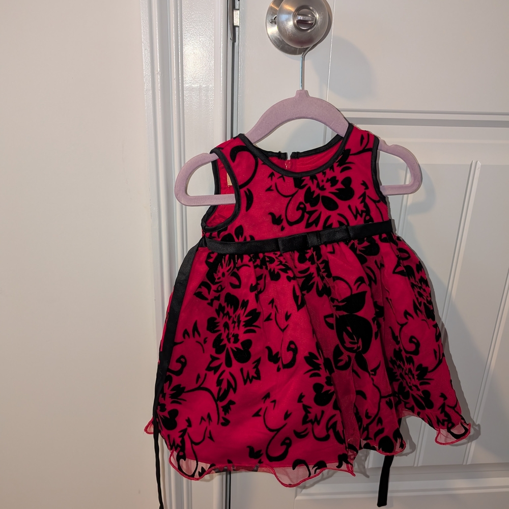 Red and Black Floral Baby Dress